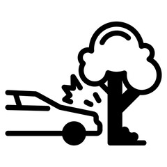 Car damage, crash or collision thin line icon. Car traffic violation simple vector icon, vehicle damage in disaster or accident sign. Automobile driving safety symbol with car crashing in tree