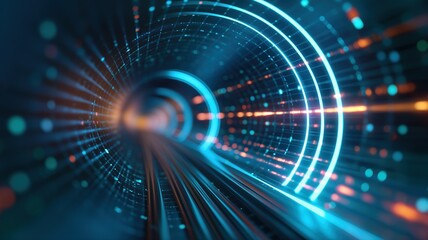 Obraz premium Glowing digital tunnel with vibrant color waves and futuristic shapes