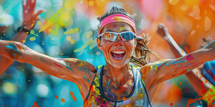 Radiant Runner: A female marathoner smiling as she crosses the finish line.