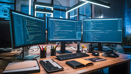 Fototapeta premium Modern Office with Coding Setup