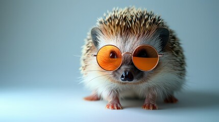  hedgehog wearing tiny, round sunglasses, set against a white background, highlighting its cool and quirky vibe.
