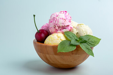 Balls of homemade assorted ice cream.