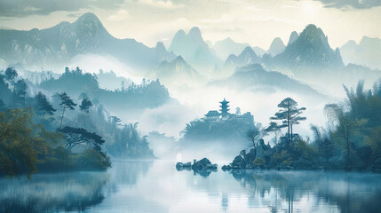 A mountain range with a river running through it