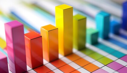 Vibrant bar charts of stock market trends in colorful finance photography for investment or banking