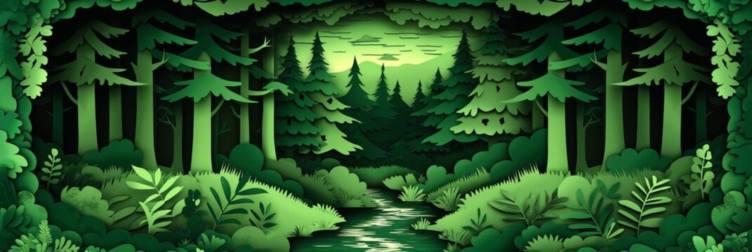 Paper Cut Forest Scene with Stream