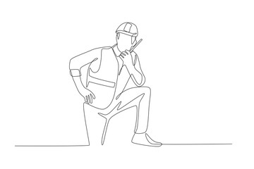 Male technician giving directions via walkie talkie. Labor concept one-line drawing
