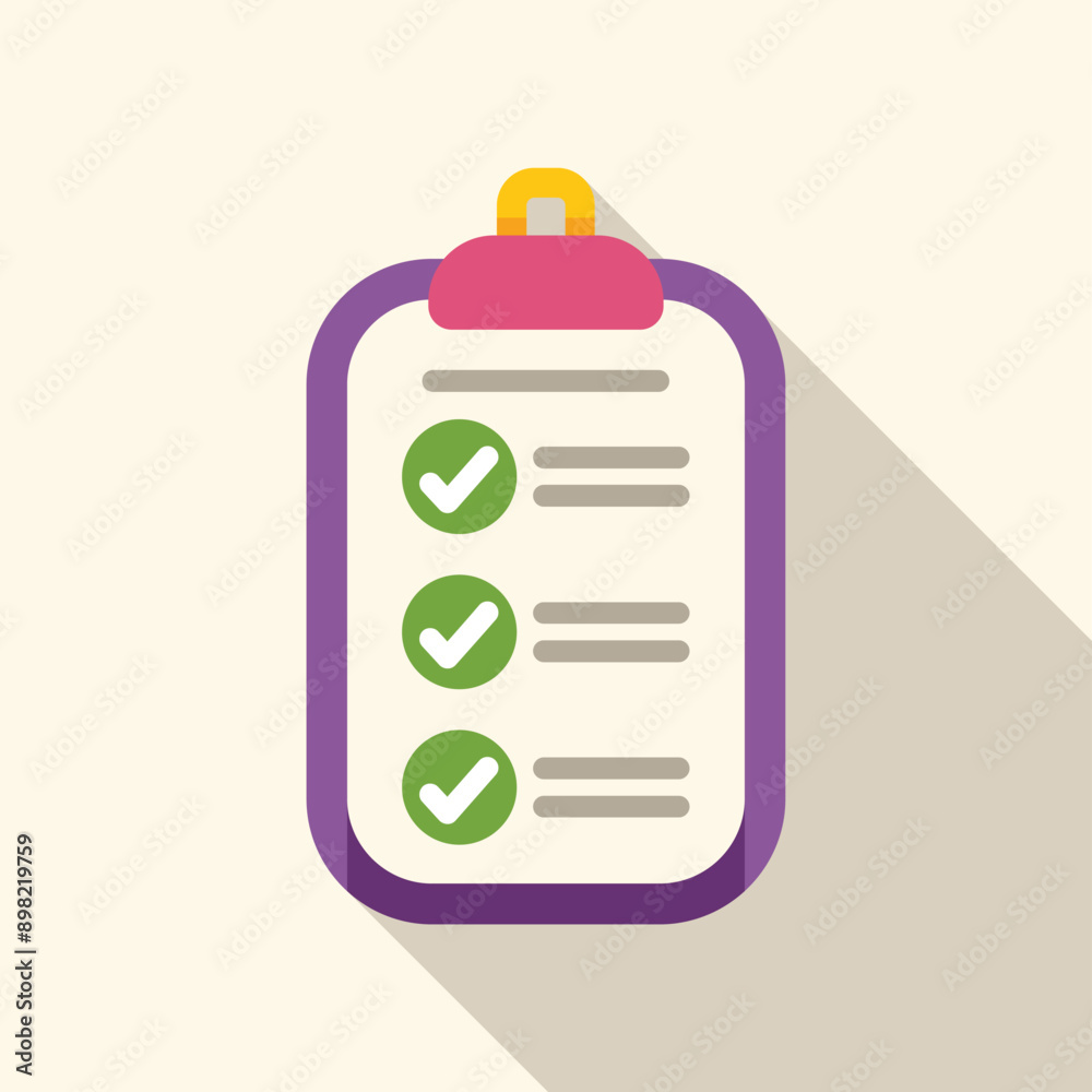 Poster clipboard showing check marks for completed tasks in a flat design style