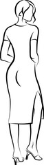 Sketch of Back View Of Slim Woman In Dres. Vector illustration
