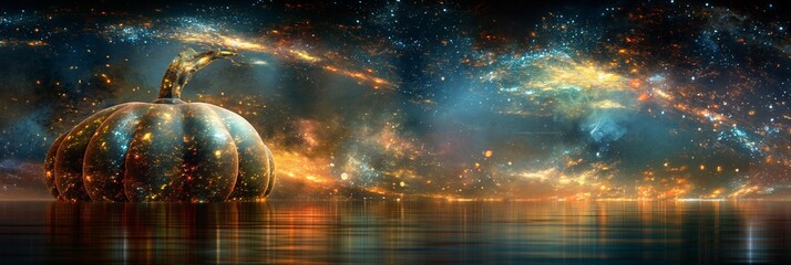 Golden Pumpkin in a Starry Sky