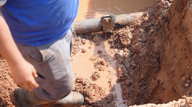 The main pipe, additional fitting is broken or burst and is leaking water.  Being repaired by professional team.