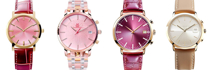 Elegant wristwatches in pink and gold for luxury timepieces transparent background