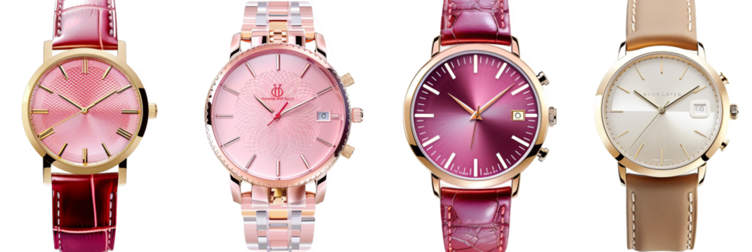 Elegant wristwatches in pink and gold for luxury timepieces transparent background