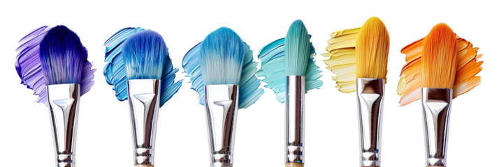 Paintbrushes with colorful paint strokes art supplies transparent background
