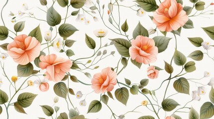 Floral vines with intertwining stems in a seamless garden pattern, rendered in watercolor style