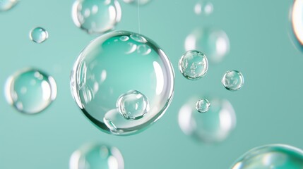 A series of bubbles floating in the air, each one reflecting the light and creating a sense of movement and energy