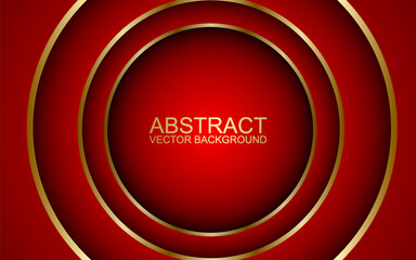 Abstract 3D circle paper cut layer red background with gold line effect