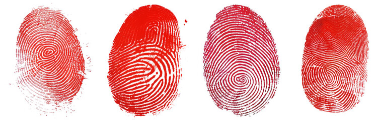 Pack of Red human fingerprint set isolated on transparent background