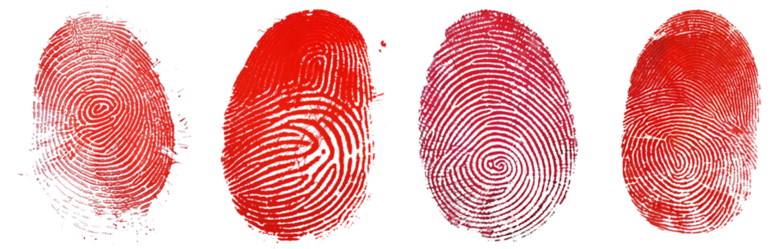 Pack of Red human fingerprint set isolated on transparent background