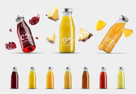 3 Juice Glass Bottle Mockups, 7 Types of Juice