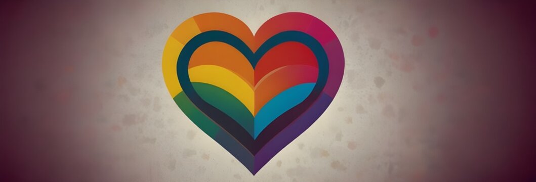 Cuore arcobaleno dell'orgoglio LGBT, bandiera gay, mese dell'amore, icona grafica. Cuore arcobaleno LGBTQ, sfondo felice, giorno della comunit&agrave;, arte, logo, simbolo, post queer, poster, slogan groovy,