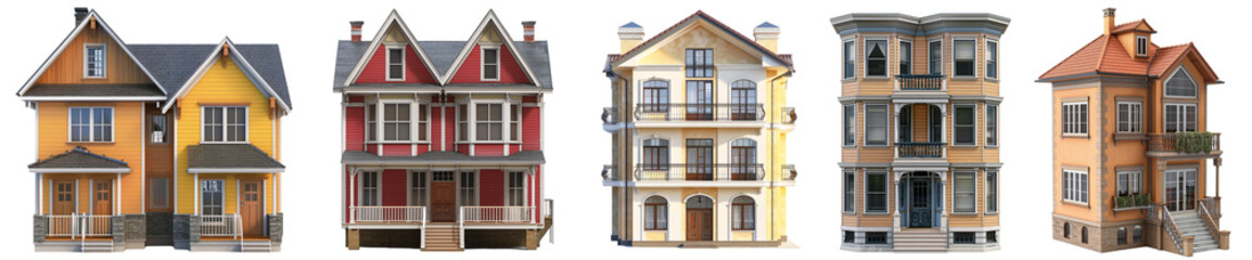 Pack of Quadruplex house set on transparent background