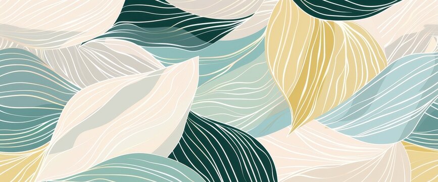 Elegant gold floral line art wallpaper modern. Exotic botanical background, lily flower vintage boho style for textiles, wall art, fabric, wedding invitations, and cover designs.