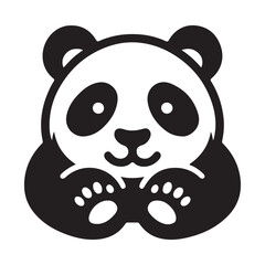 An outline of a black panda set on a white background