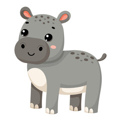 Cute African wild hippopotamus in scandinavian style isolated on white background. Vector cartoon illustration for the design of textiles, posters, clothes.
