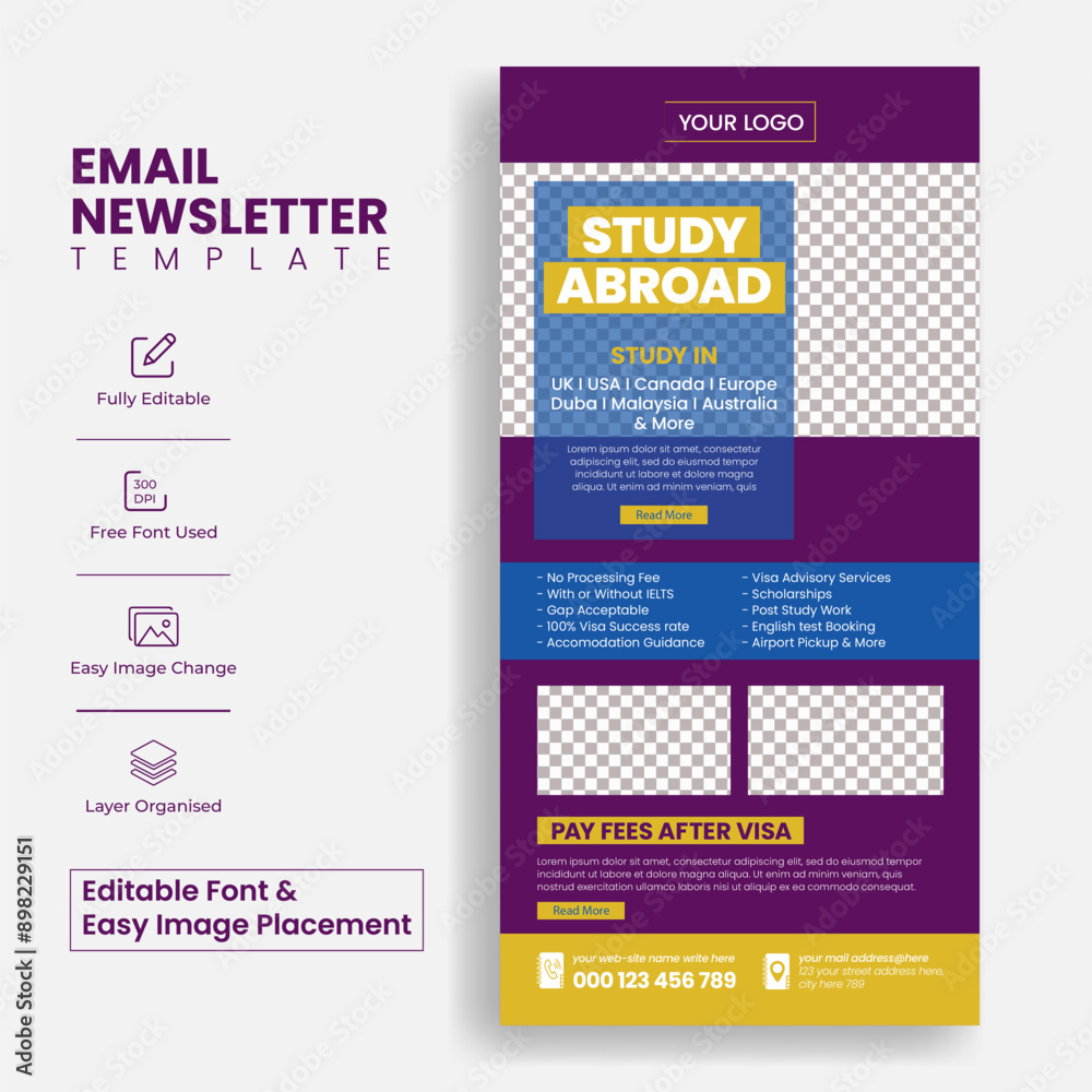 Poster education email newsletter editable template for study abroad and online learning website ui interfa