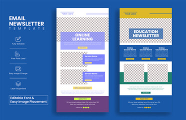 Set of editable email newsletter template for Education, study abroad and online learning website UI interface or header template suitable online school admission website landing page design bundle
