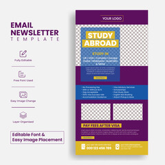 Education email newsletter editable template for study abroad and online learning website UI interface or header template suitable online admission website landing page design
