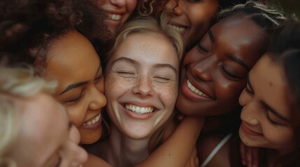 Fototapeta premium A cluster of youthful women, faces dotted with freckles
