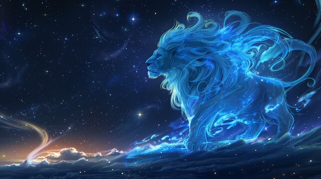 Enchanting Celestial Lion Creature Against Starry Night Sky