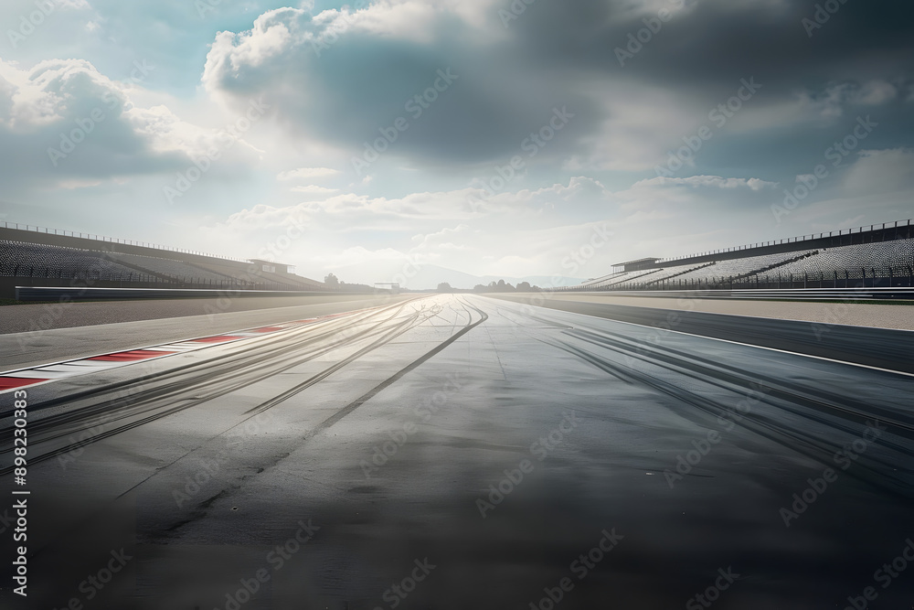 Sticker Deserted motor sport asphalt race track, empty of any cars