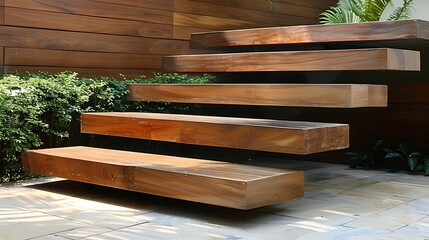 Cantilevered wooden steps with seamless design 