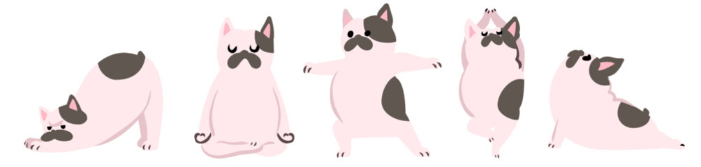 French Bulldog Yoga Pose Illustration Set