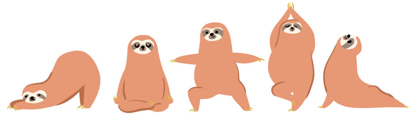 Sloth Yoga Pose Illustration Set © Huebucket