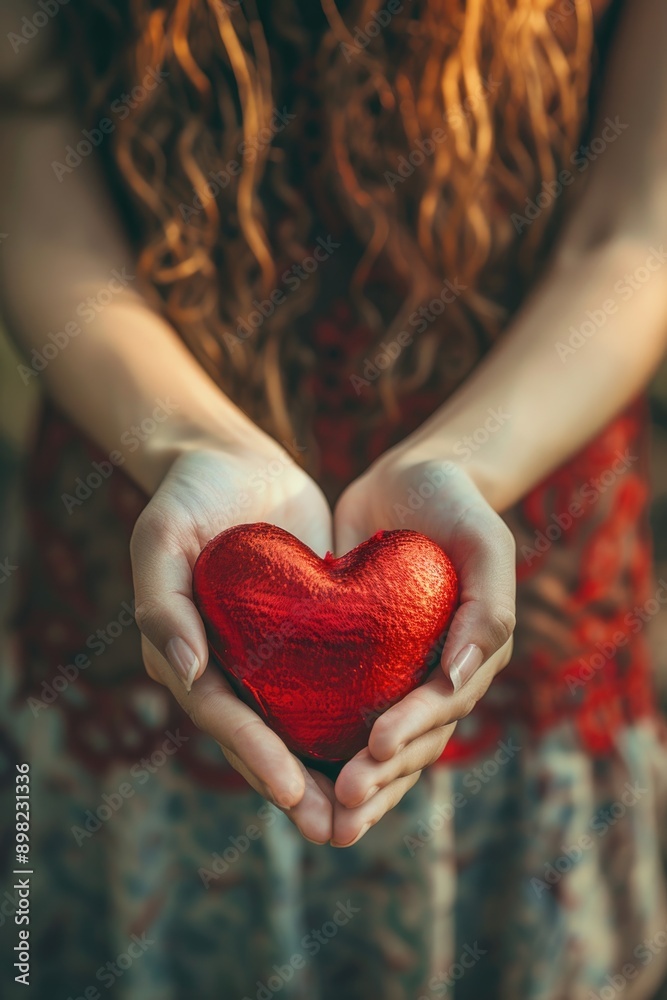 Poster woman holding red heart