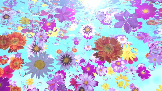 水中の花　ループ　水色