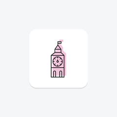 Clock Tower color shadow thinline icon , vector, pixel perfect, illustrator file