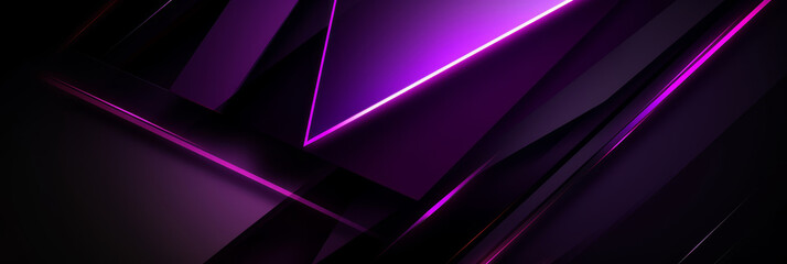 Fototapeta premium black angular shapes and lines, dark purple gradient background and reflective metal surfaces, dynamic lighting effects.