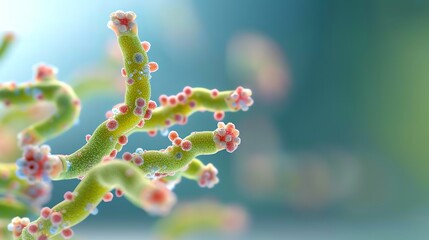 A vibrant macro shot of green plant with pink accents, showcasing the intricate details of nature in soft focus.