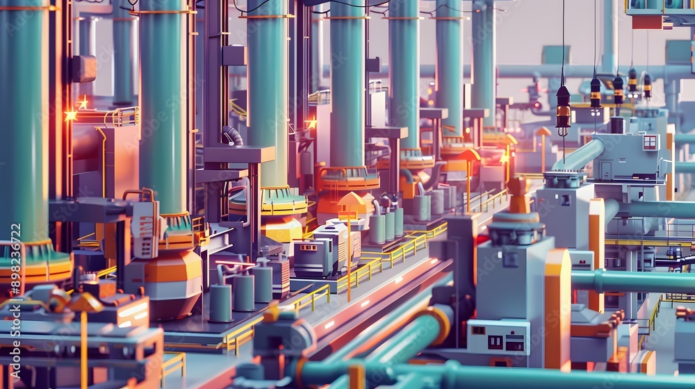 Poster a digital factory scene where agile principles merge with lean manufacturing methods, optimizing pro