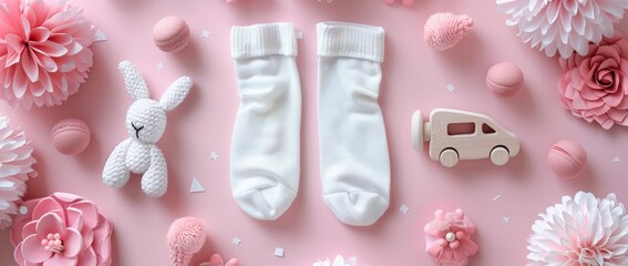 baby shoes on a soft, delicate light-colored background, copy space, place for text