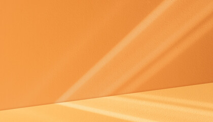 Autumn Background,Studio Room with window light on orange wall concrete texture for product background design,Empty Backdrop Podium Display with light and shadow on yellow floor cement mockup