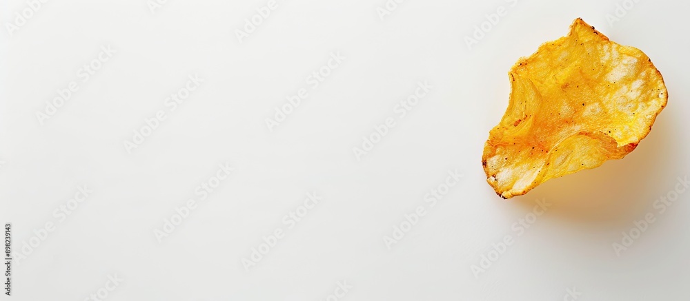 Poster Close up shot of a raw potato chip on a white backdrop isolated with ample copy space in a top down perspective