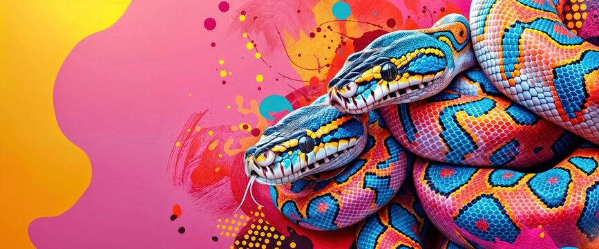 Colorful Ball Pythons On Abstract Background