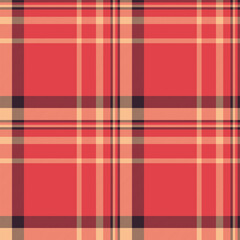 Outside plaid texture background, industry seamless fabric textile. Gift card tartan pattern vector check in red and orange colors.