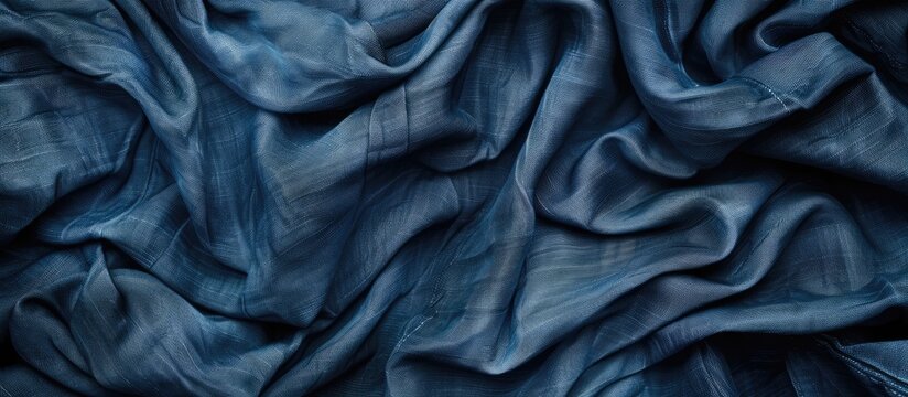 Close up image of indigo denim fabric texture perfect for vintage wallpapers with copy space for an ideal background