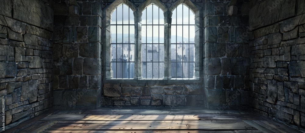 Aufkleber ancient castle window with empty space for a picture. creative banner. copyspace image